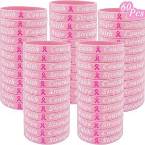 Breast Cancer Awareness Bracelets Silicone Pink Ribbon 60 pcs Support Survivors